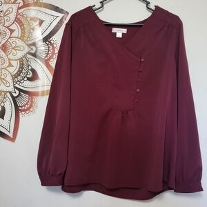 CJ Banks long sleeve blouse maroon Size 1X